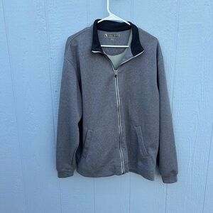 Pebble Beach Men's Gray Zip-Up Sweater Jacket with Black Collar